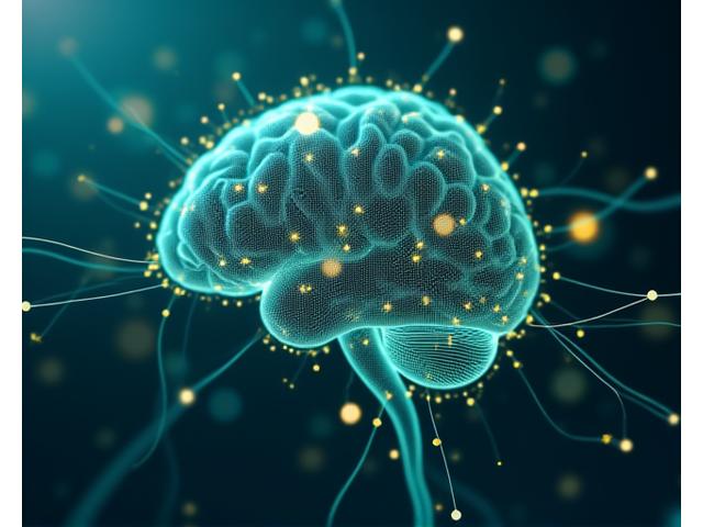KI-Algorithmen visualisiert als kompliziertes Netzwerk neuronaler Verbindungen, repräsentiert Sprachlernttechnologie.