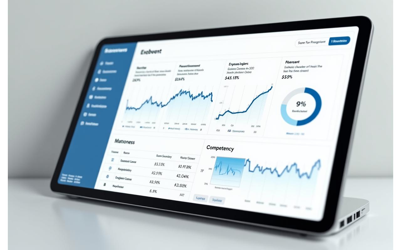 Mockup eines Dashboards mit Diagrammen, Grafiken und Leistungsindikatoren, die Echtzeit-Lerndaten zeigen.