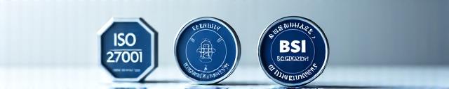 Mehrere Sicherheits- und Compliance-Badges wie ISO 27001, DSGVO und BSI Grundschutz.