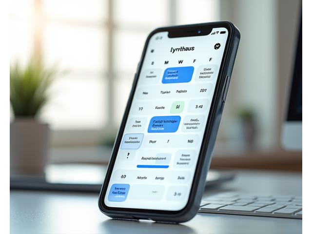 Ein Smartphone mit einer Lyrnhaus-Kalenderansicht, die kleine Lernblöcke in einem geschäftigen Wochenplan anzeigt.