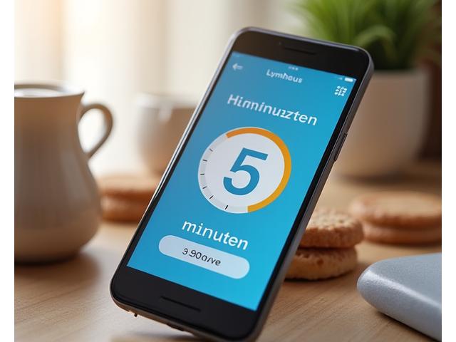Lyrnhaus Mobile Learning App auf einem Smartphone mit einem 5-Minuten-Timer und einem Lektionstitel auf Deutsch.