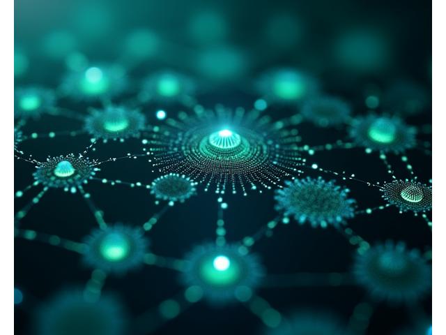 Abstrakte Visualisierung eines KI-Lernsystems mit verzweigten Datenflüssen und neuronalen Netzen