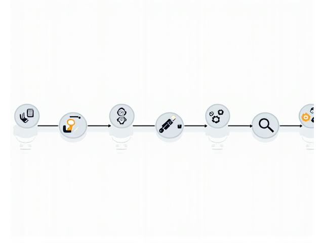 Ein klares, lineares Flussdiagramm, das den fünfstufigen UX-Optimierungsprozess von Lyrnhaus visuell darstellt: Audit, Forschung, Prototyping, A/B-Tests, und fortlaufende Optimierung. Jeder Schritt ist mit einem Icon und einer kurzen Beschreibung versehen.